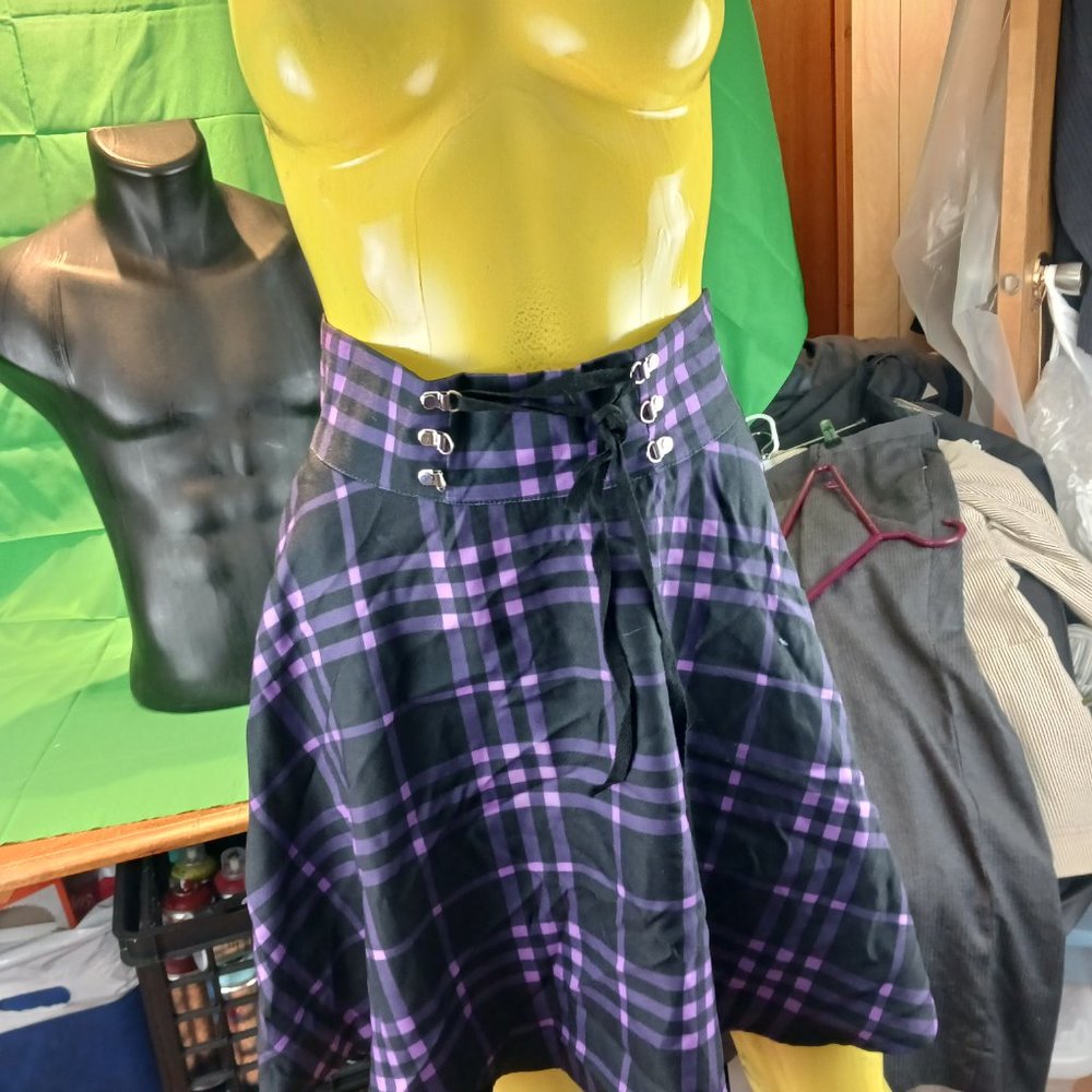 purple plaid skirt long women goth punk style brand new high waist